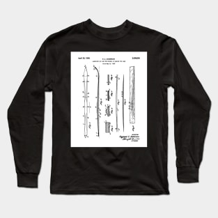 Skiing Skis Patent - Skier Ski Lodge Chalet Art - White Long Sleeve T-Shirt